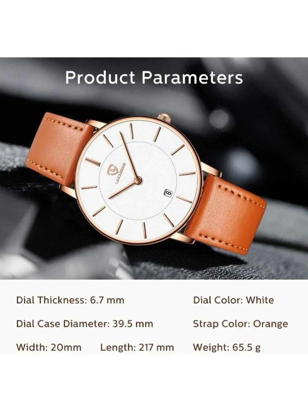 Men's Orange White Leather Strap Analog Minimalist Fashion Simple Wrist Watch